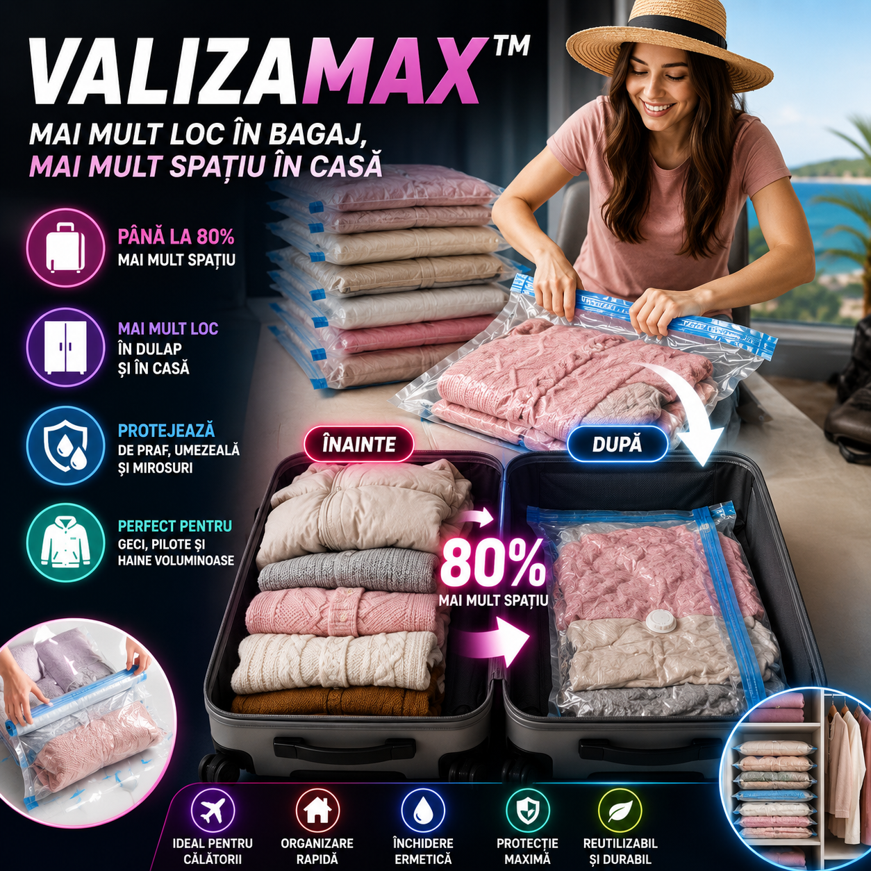 ValizaMax™ – Set Saci cu Vid Pentru Mai Mult Spațiu