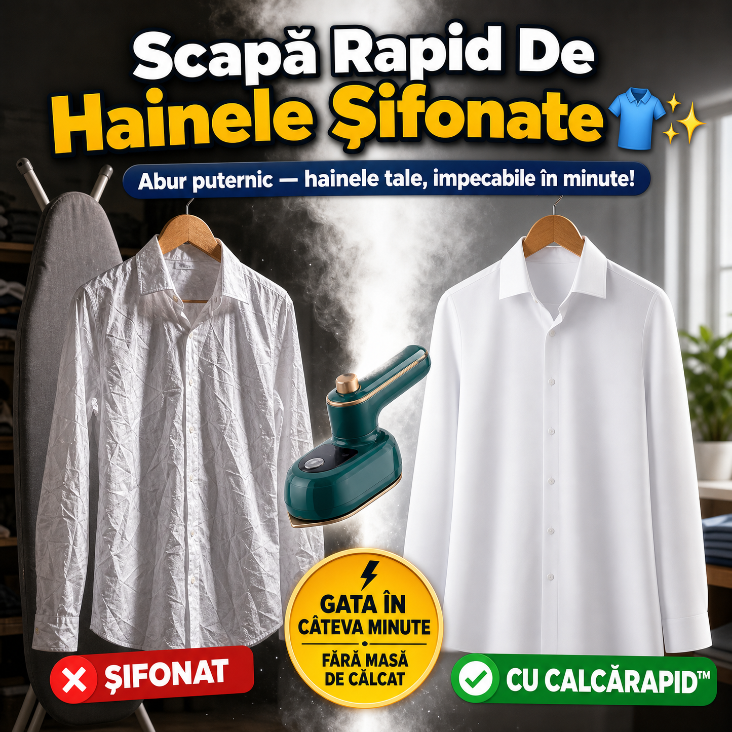 Fier de Călcat Portabil Cu Aburi CalcăRapid™