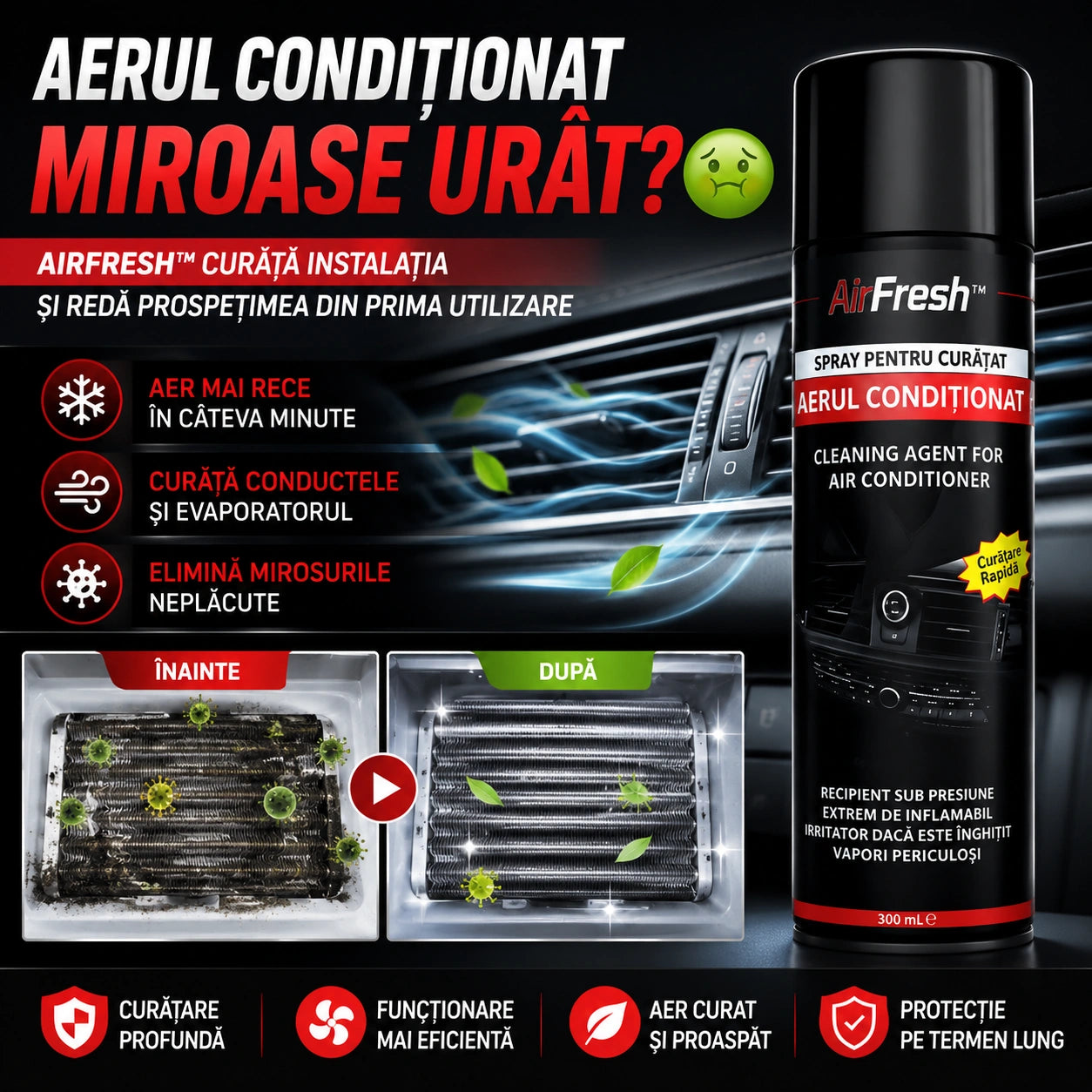Spray Activ Pentru Curățare Aer Condiționat Auto AirFresh™