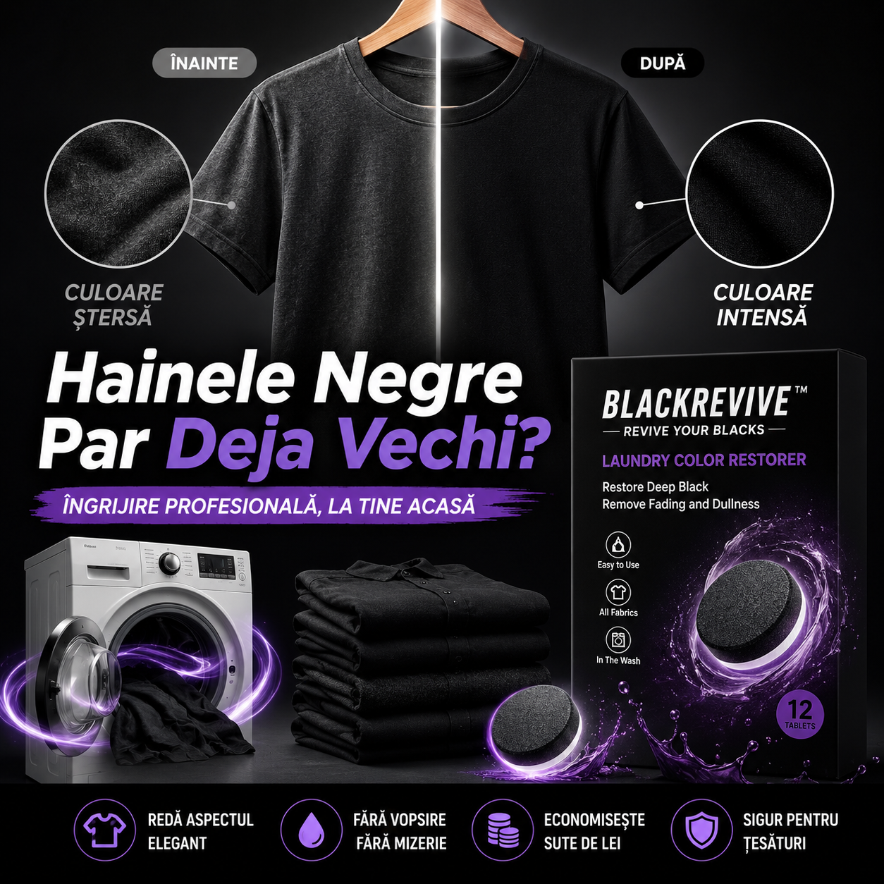 Șervețele Pentru Haine Negre BlackRevive™