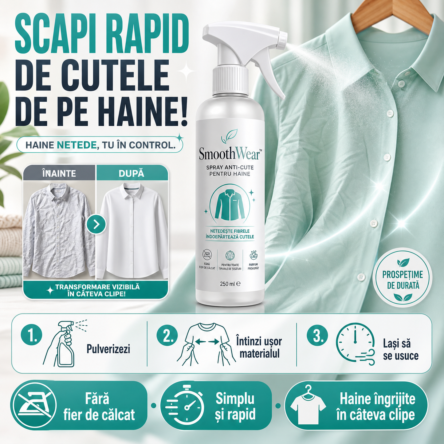 Spray Pentru Haine Călcate – SmoothWear™