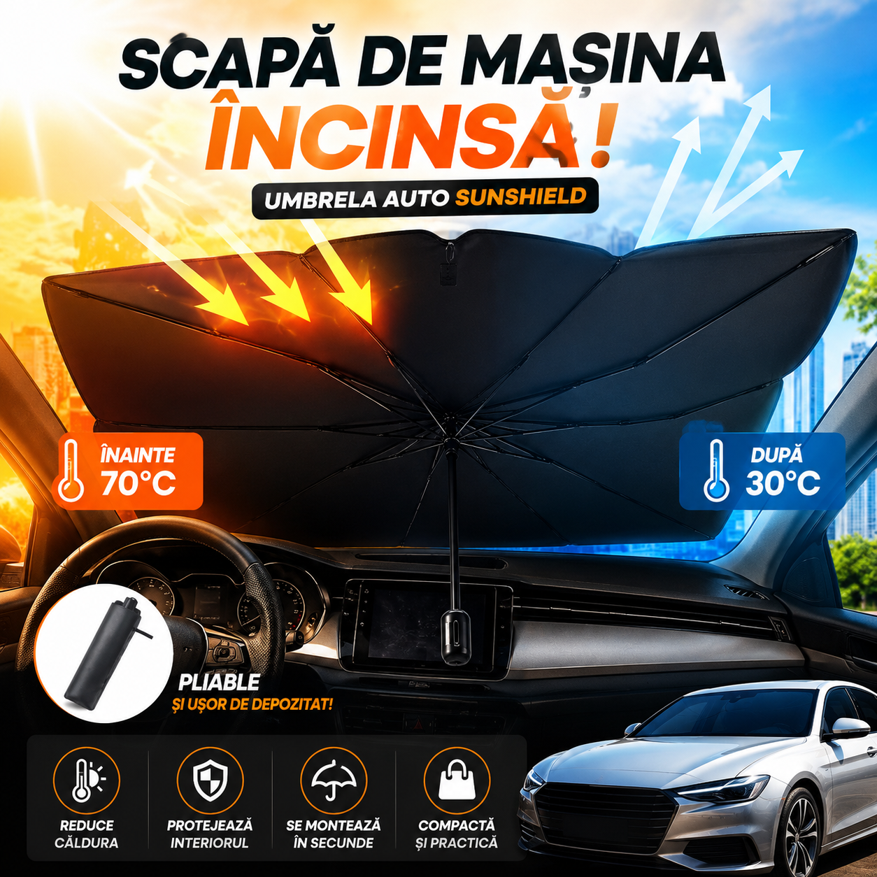 Umbrelă Parasolară Auto- SunProtect™