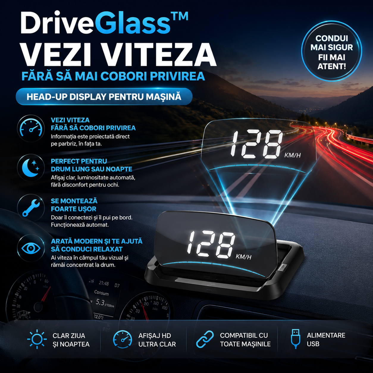 Head-up display pentru mașină- DriveGlass™