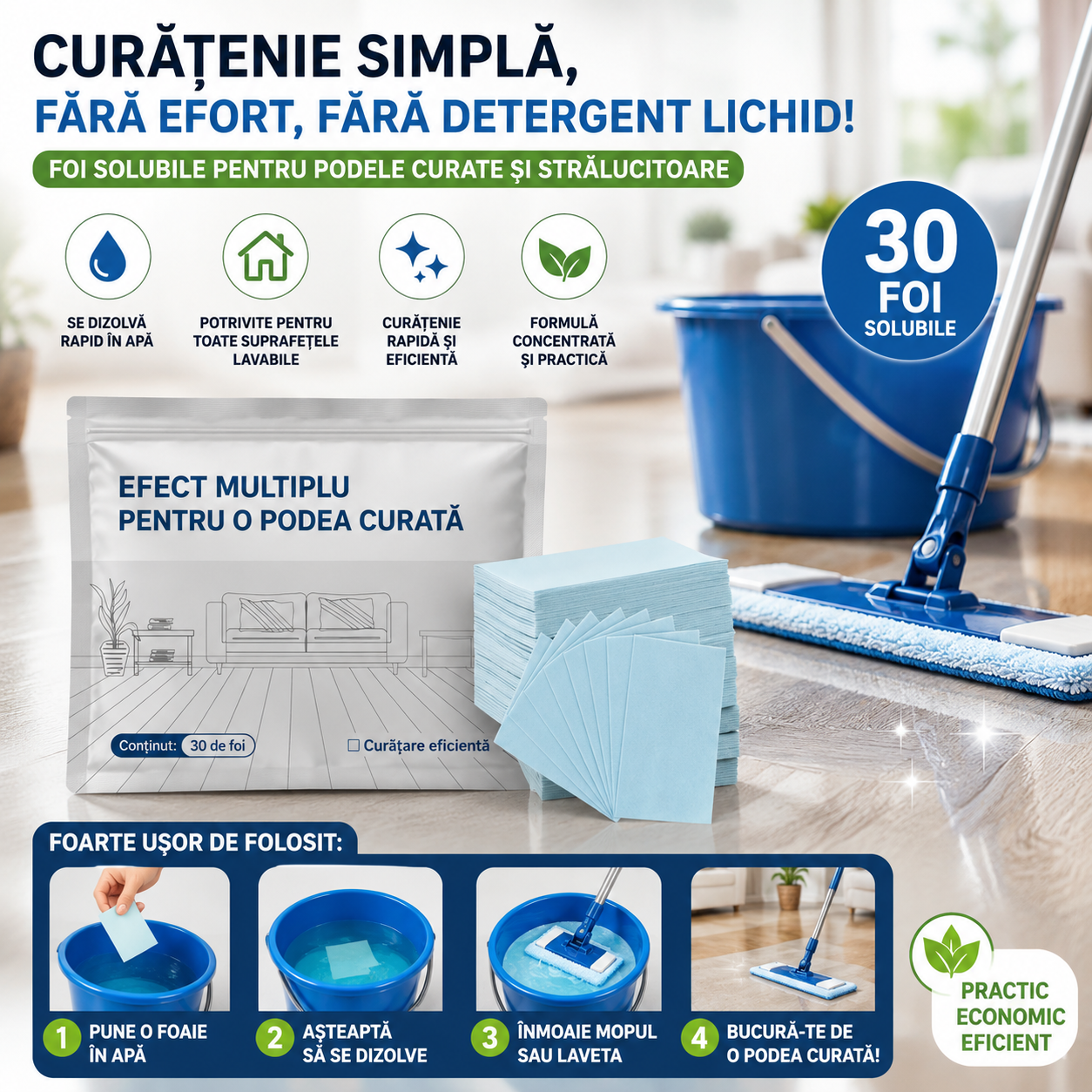 Set 30 Foi Solubile Pentru Curățenie FloorSheet™