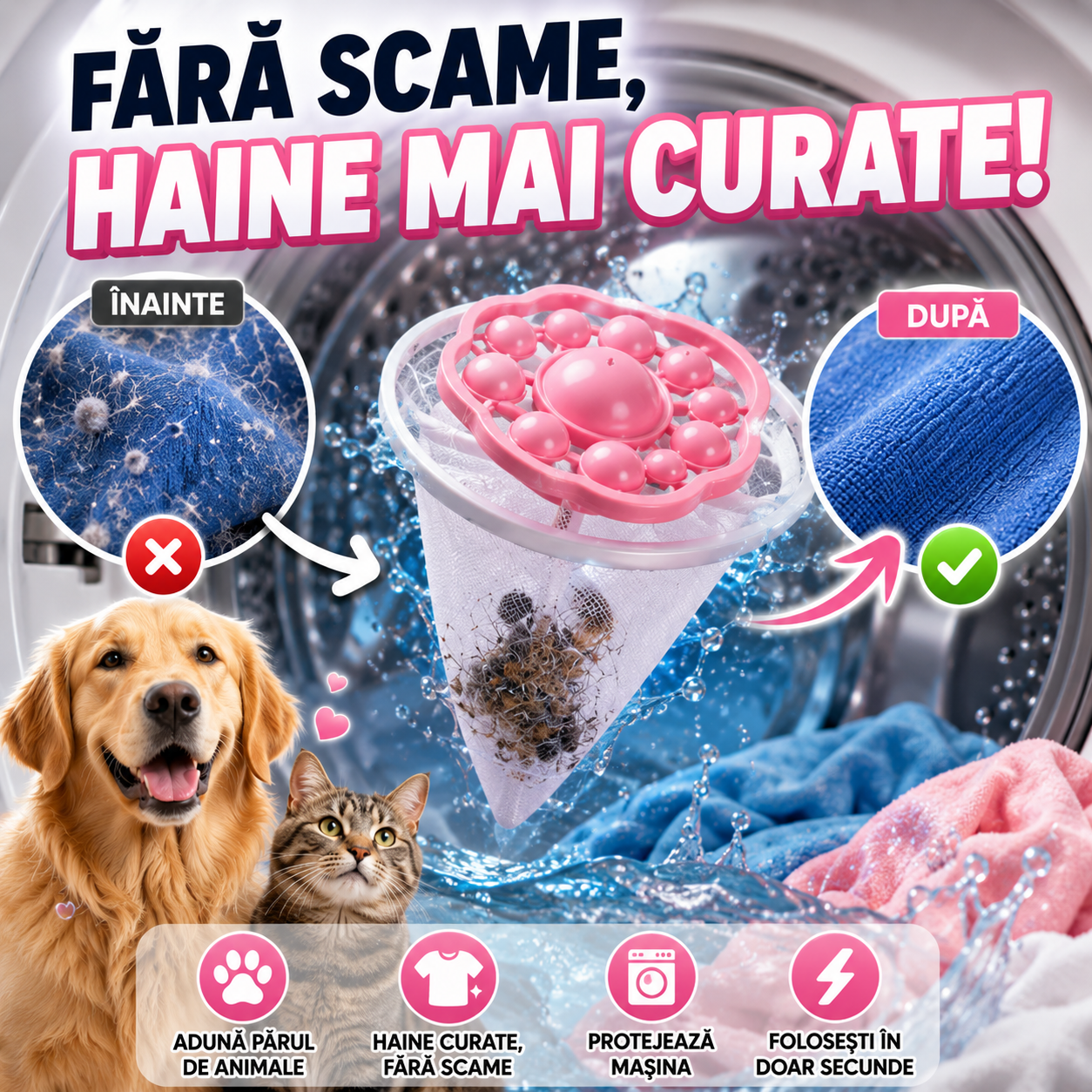 Filtru Pentru Scame WashClean™ – Haine Curate La Fiecare Spălare