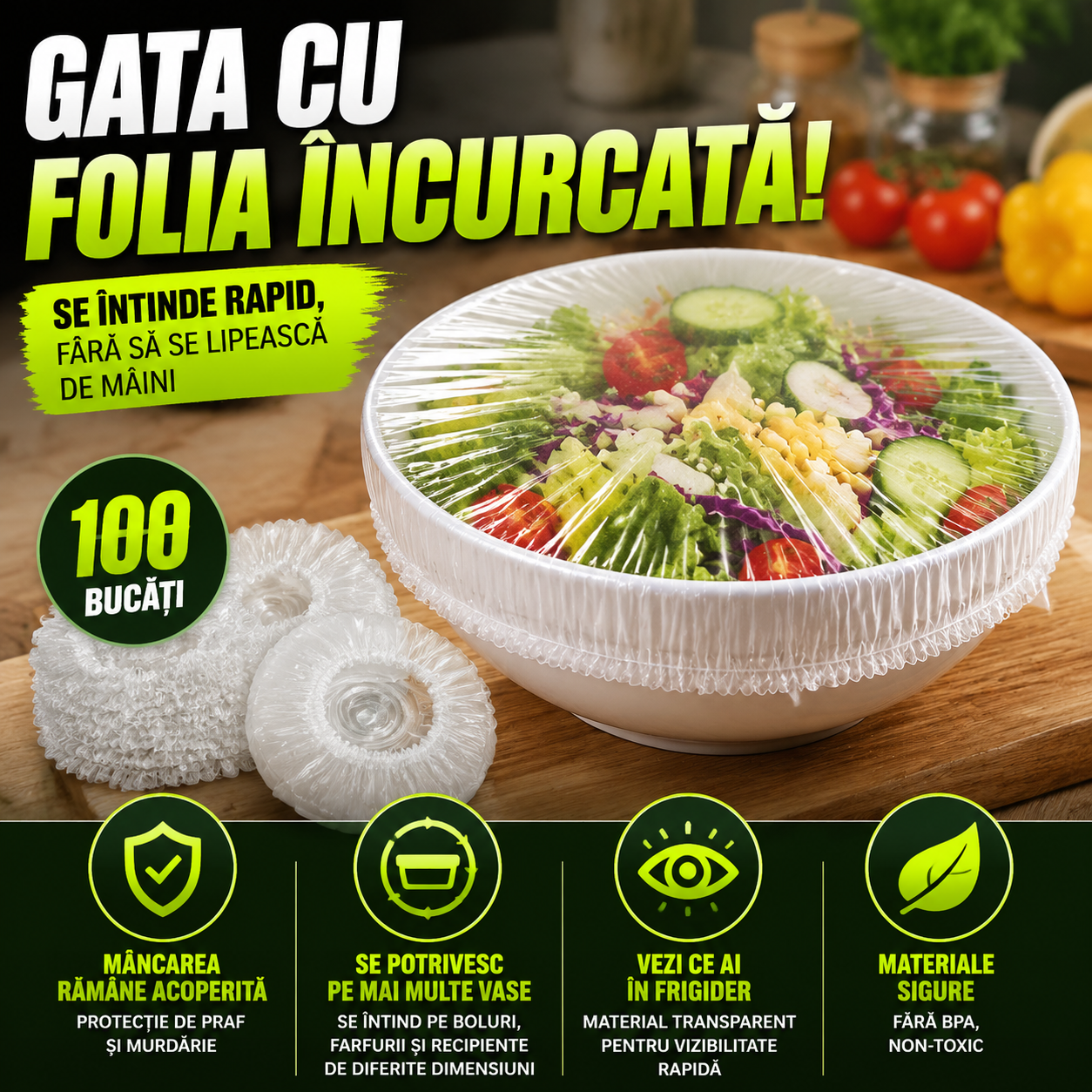 Set 100 folii protecție alimentară- FreshCover™