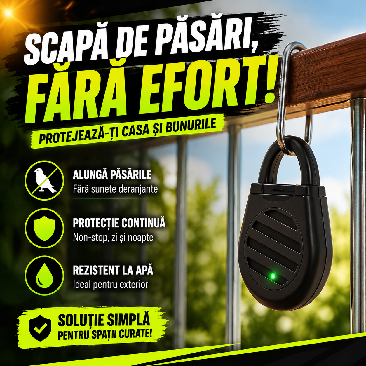 Aparat Ultrasonic Anti-Păsări BirdAway™