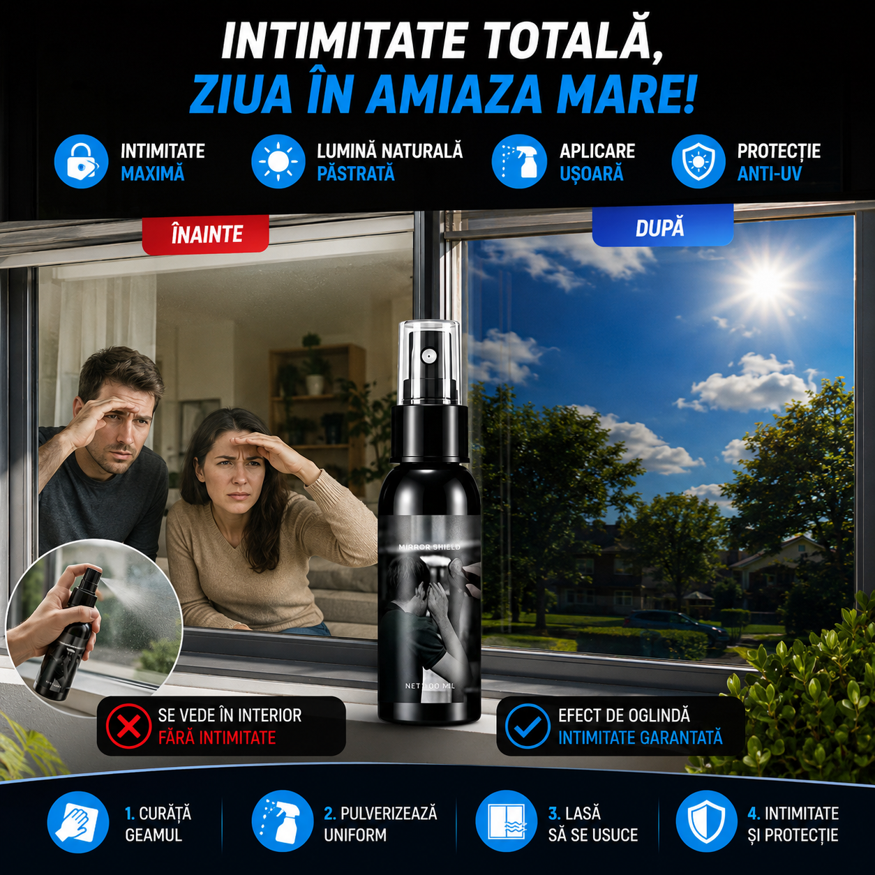 Spray Oglindă Pentru Geamuri MirrorShield™