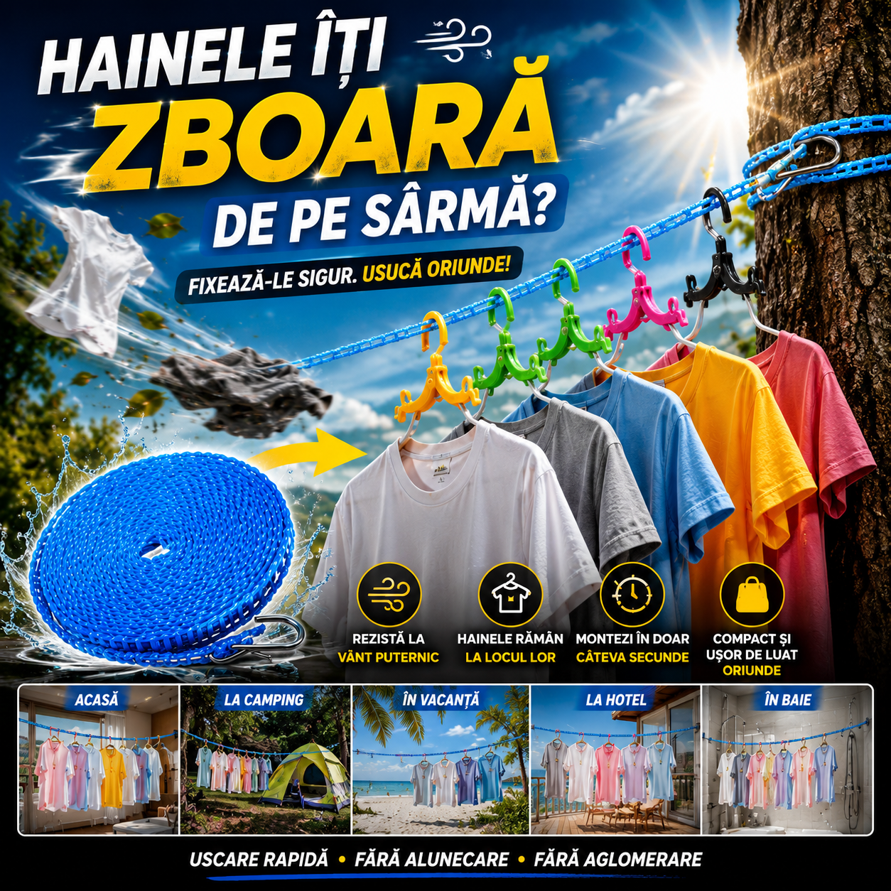 Frânghie Anti-Vânt Pentru Uscat Rufe DryLine™